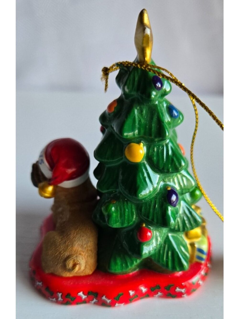 Danbury Mint 2015 Annual Pug Christmas Ornament "Waiting for Santa" Brown Pug - Picture 5 of 6